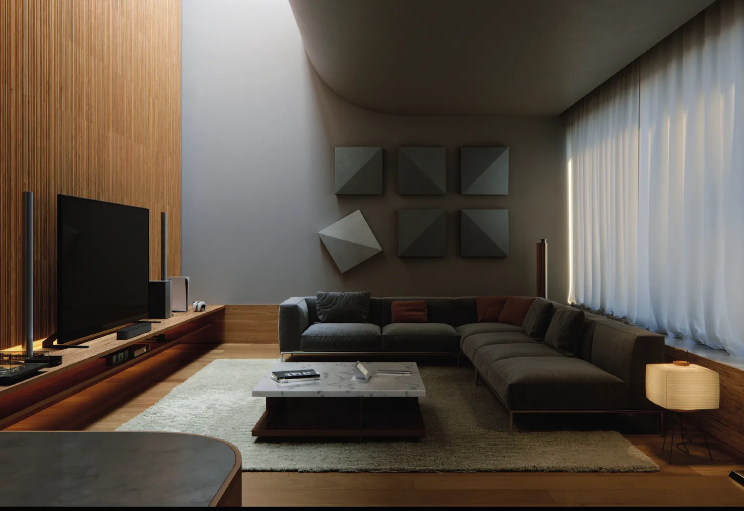 Artnovion acoustic treatment integrated into a contemporary listening room