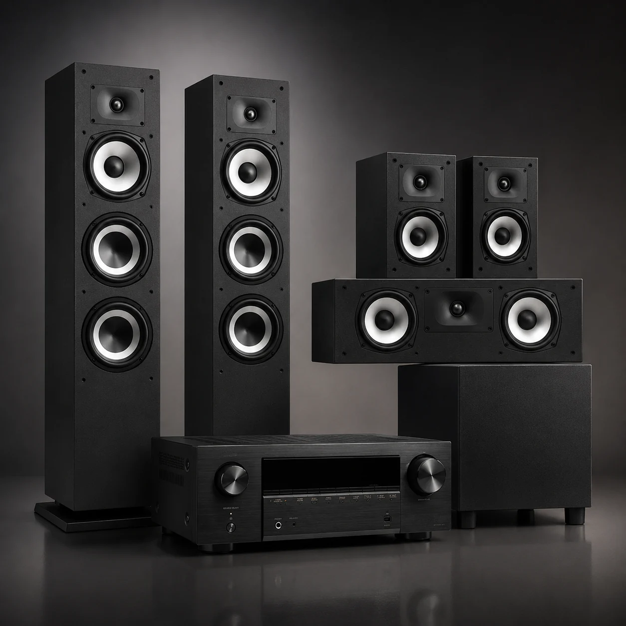 Representative Denon AVR-X1800H and Polk Audio Monitor XT home cinema package