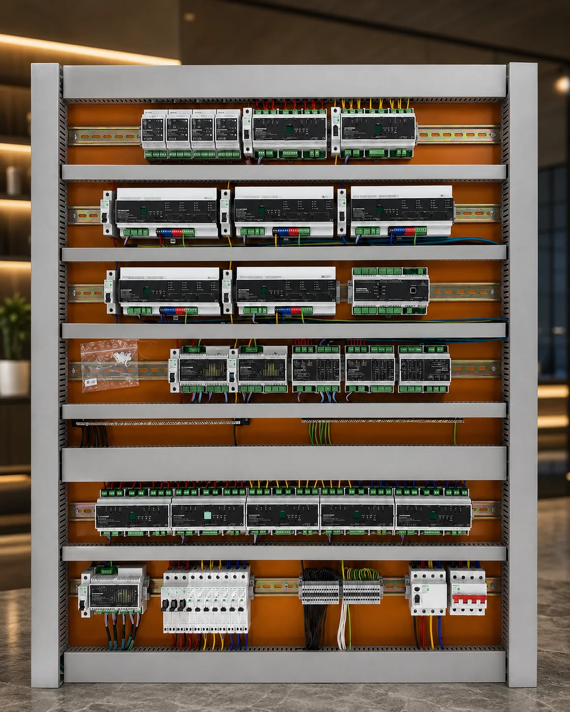 Crestron automation distribution panel installed by HiTec Center